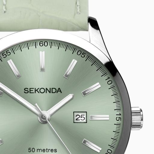 Sekonda Taylor Ladies Watch | Silver Alloy Case & Green Leather Strap with Green Dial | 40549